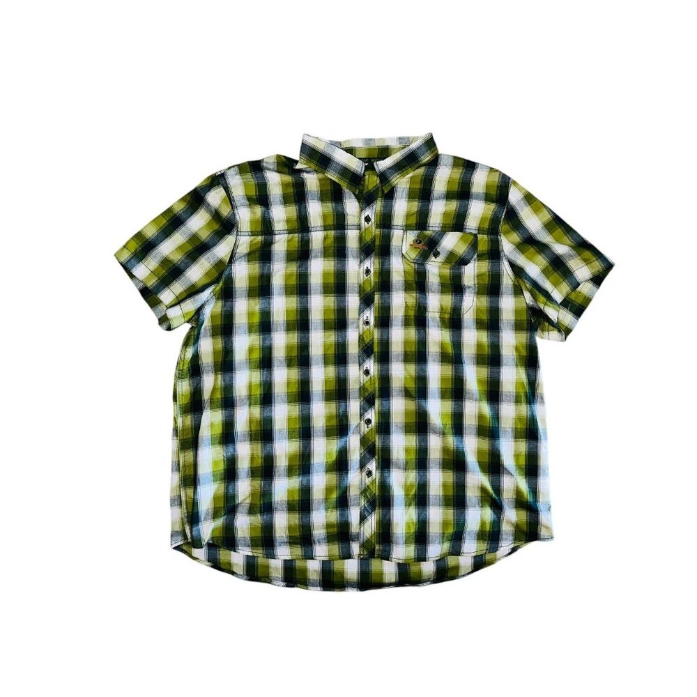 B2  Mossy Oak‎ Mens Shirt XXL Button Front Green Plaid Short Sleeve